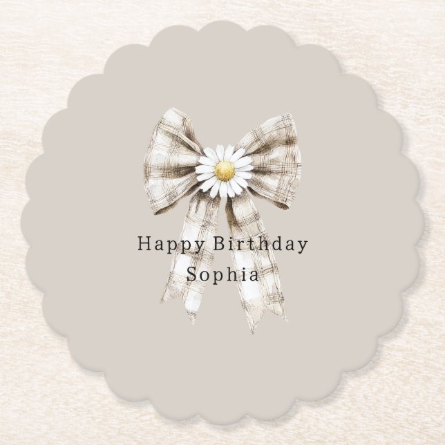 Dessous-de-verre En Papier Cocoa Cream White Bow Daisy Flowers Birthday   (Devant)