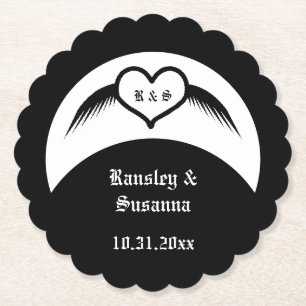 Dessous-de-verre En Papier Coeur ailé gothique Mariage Personnalisé Monogramm