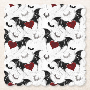Dessous-de-verre En Papier Coeur d'Halloween avec ailes de chauve-souris noir