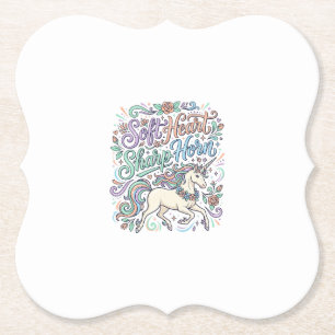 Dessous-de-verre En Papier Cœur doux de licorne Corne pointue Fond blanc Typo