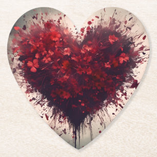Dessous-de-verre En Papier Coeur rempli de fleurs rouges éclatantes