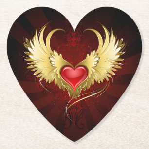 Dessous-de-verre En Papier Coeur rouge avec ailes d'or