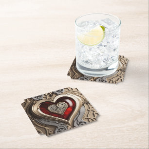Dessous-de-verre En Papier Cœur Steampunk Intemporel de l'Amour