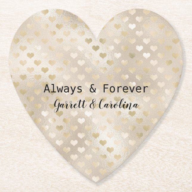 Dessous-de-verre En Papier Coeurs d'or blanc (Devant)