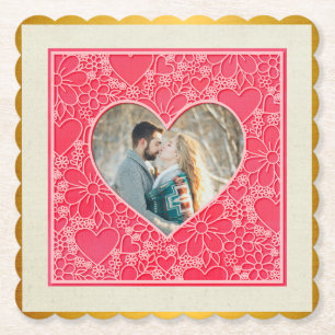 Dessous-de-verre En Papier Coeurs floraux rouges et roses élégants Saint-Vale