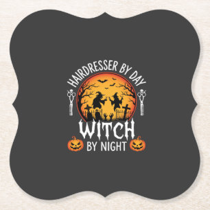 Dessous-de-verre En Papier Coiffeur Halloween le jour Sorcière la nuit