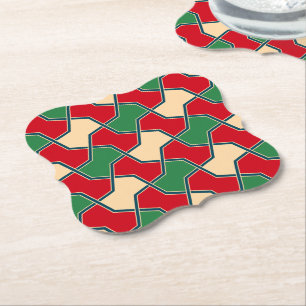 Dessous-de-verre En Papier Col Vert Rouge Oriental à Motif Géométrique