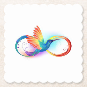 Dessous-de-verre En Papier Colibri arc-en-ciel avec symbole d'infini