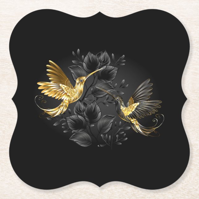 Dessous-de-verre En Papier Colibri noir et or (Devant)