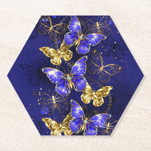 Dessous-de-verre En Papier Composition avec papillons Sapphire (Devant)