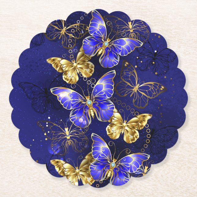 Dessous-de-verre En Papier Composition avec papillons Sapphire (Devant)