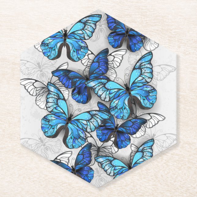 Dessous-de-verre En Papier Composition des White and Blue Butterflies (Devant)