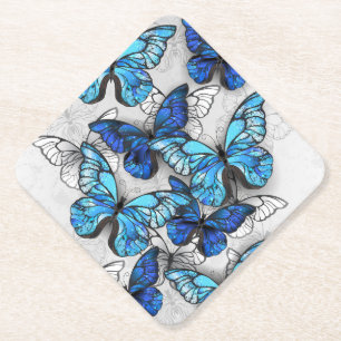 Dessous-de-verre En Papier Composition des White and Blue Butterflies