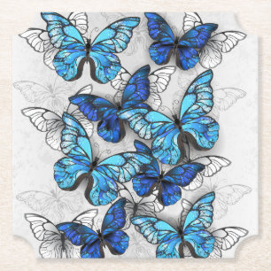 Dessous-de-verre En Papier Composition des White and Blue Butterflies
