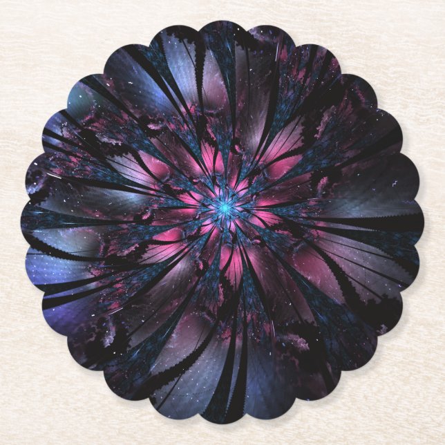 Dessous-de-verre En Papier Conception Abstraite des fleurs fractales. (Devant)