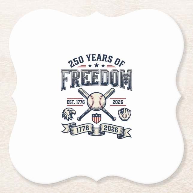 Dessous-de-verre En Papier Conception de baseball patriotique 250 ans de libe (Devant)