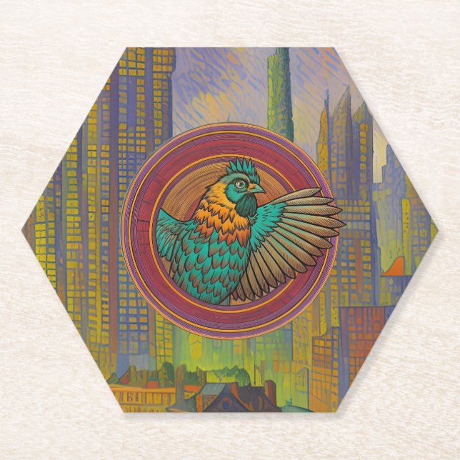 Dessous-de-verre En Papier Conception de cercle de poulet (Devant)