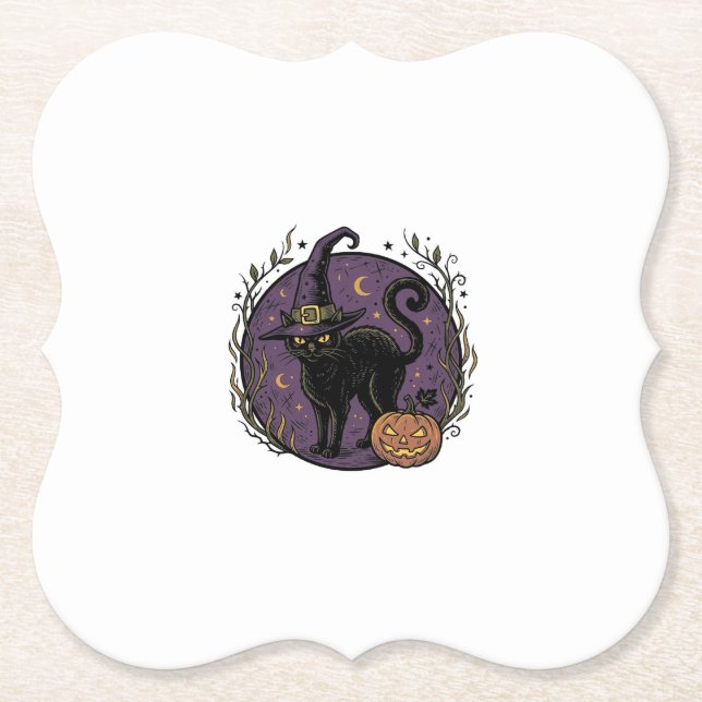 Dessous-de-verre En Papier Conception de chemise vectorielle Halloween Chat S (Devant)