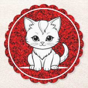 Dessous-de-verre En Papier Conception de dessin en ligne de chat stylisé-5231