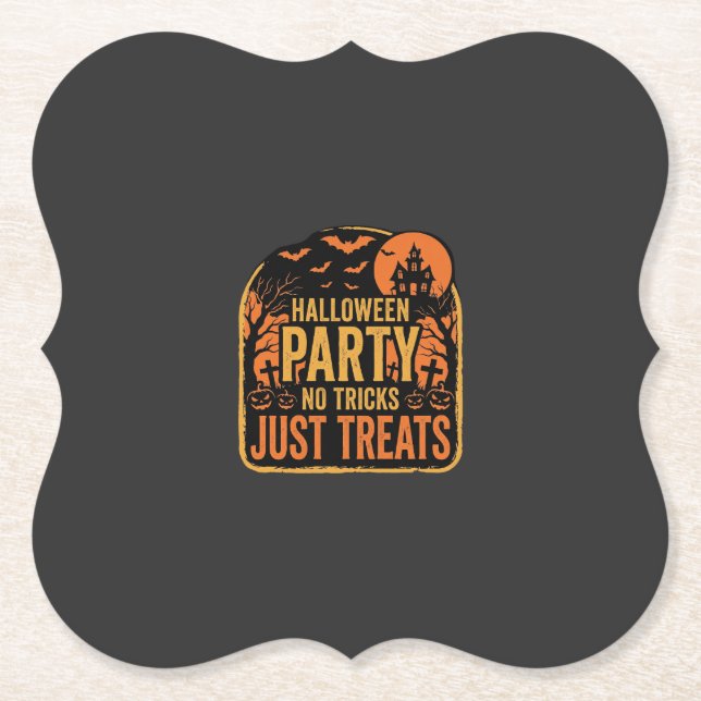 Dessous-de-verre En Papier Conception de fête d'Halloween pas de tours juste  (Devant)