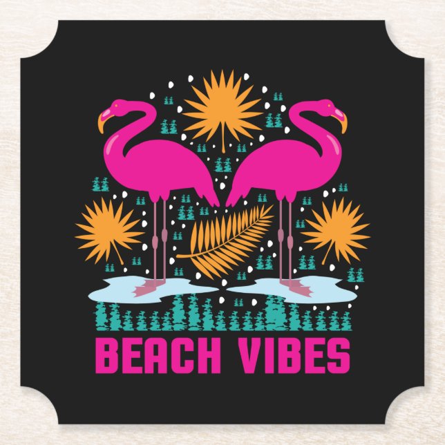 Dessous-de-verre En Papier Conception de flamants roses de vibes de plage (Devant)