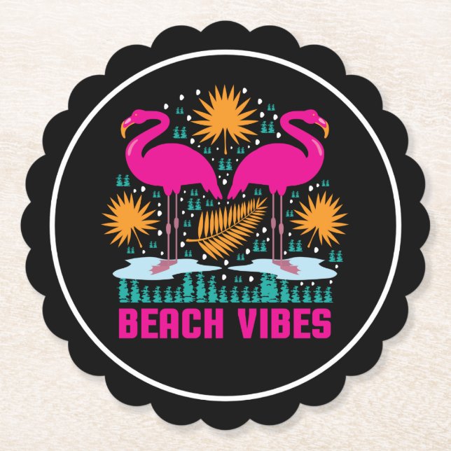 Dessous-de-verre En Papier Conception de flamants roses de vibes de plage (Devant)