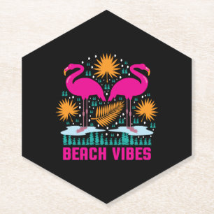 Dessous-de-verre En Papier Conception de flamants roses de vibes de plage