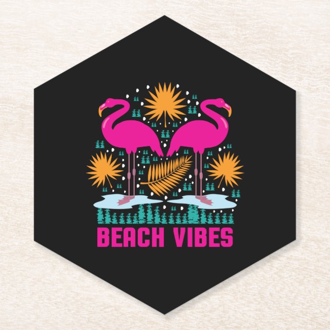 Dessous-de-verre En Papier Conception de flamants roses de vibes de plage (Devant)