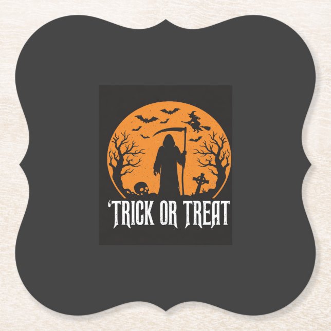 Dessous-de-verre En Papier Conception de la Faucheuse pour Halloween Trick or (Devant)