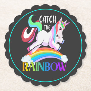 Dessous-de-verre En Papier Conception de licorne arc-en-ciel Catch