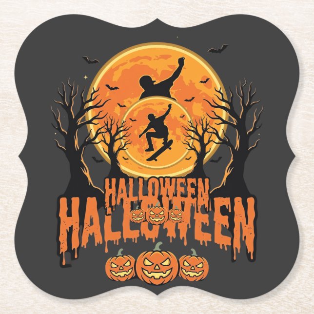 Dessous-de-verre En Papier Conception de Lune de Skateboard Halloween Hallowe (Devant)