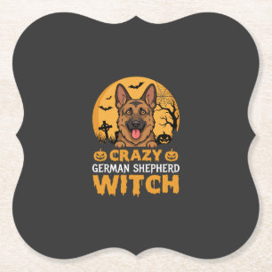 Dessous-de-verre En Papier Conception de sorcière berger allemand fou Hallowe