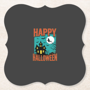 Dessous-de-verre En Papier Conception de sorcière de maison hantée Halloween