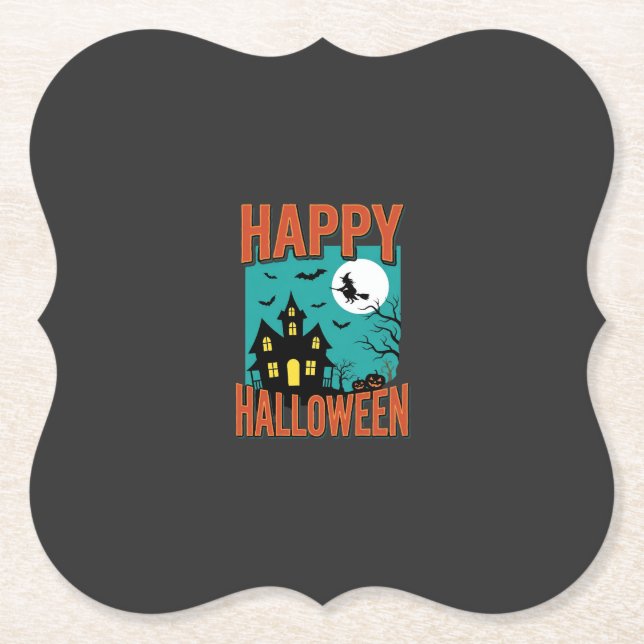 Dessous-de-verre En Papier Conception de sorcière de maison hantée Halloween  (Devant)