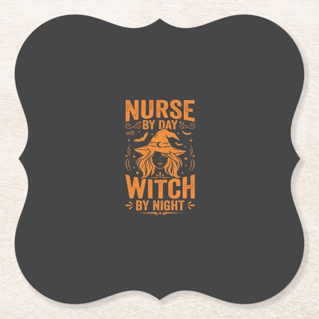 Dessous-de-verre En Papier Conception de sorcière infirmière Halloween (Devant)