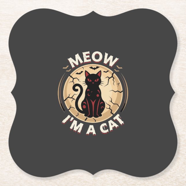 Dessous-de-verre En Papier Conception graphique de chat Meow Halloween_1 (Devant)