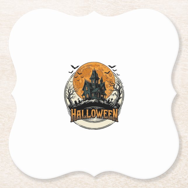 Dessous-de-verre En Papier Conception vectorielle de maison hantée Halloween  (Devant)