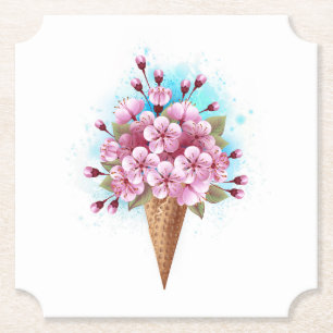 Dessous-de-verre En Papier Cône rose Sakura crème glacée gaufre