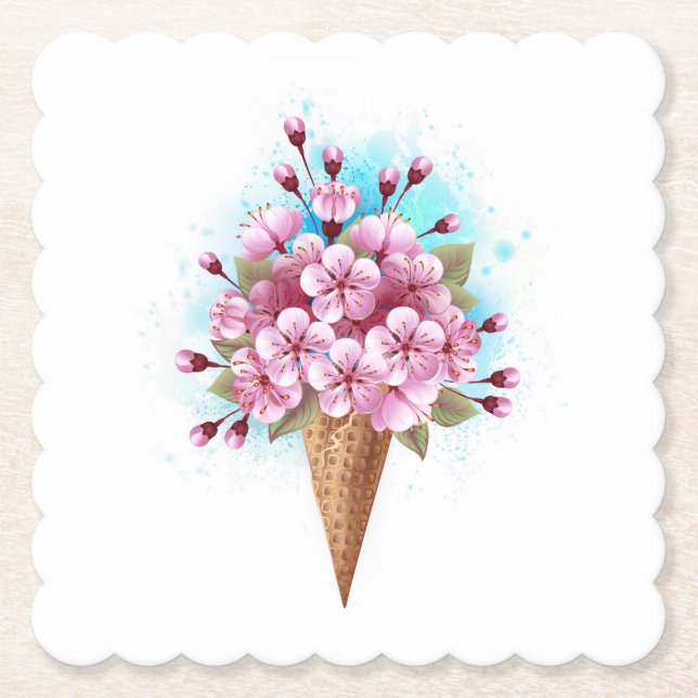 Dessous-de-verre En Papier Cône rose Sakura crème glacée gaufre (Devant)