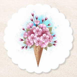 Dessous-de-verre En Papier Cône rose Sakura crème glacée gaufre