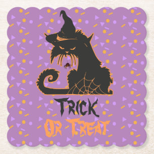 Dessous-de-verre En Papier Confettis pour fête de chat noir Halloween