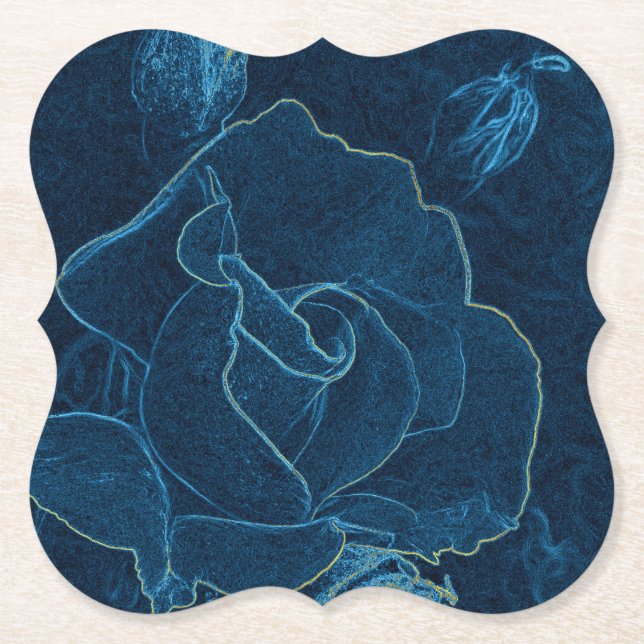 Dessous-de-verre En Papier contour de rose bleue (Devant)
