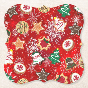 Dessous-de-verre En Papier Cookies de Noël et flocons de neige en rouge