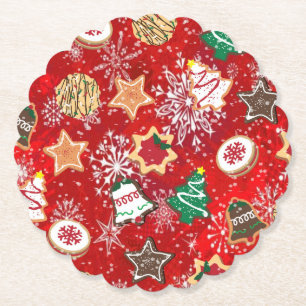 Dessous-de-verre En Papier Cookies de Noël et flocons de neige en rouge
