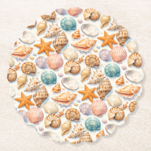 Dessous-de-verre En Papier Coquillages colorés. Nautique. Dessous de verre en