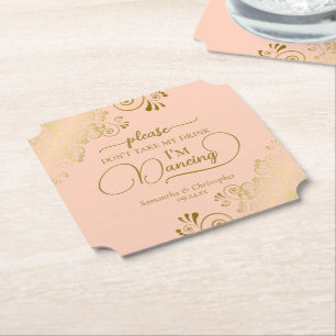 Dessous-de-verre En Papier Coral Pêche & Or Ne m'enlevez pas mon verre Mariag