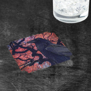 Dessous-de-verre En Papier Corbeau noir et érable japonais noueux