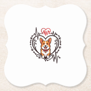Dessous-de-verre En Papier Corgi Chien Coeur Battement de coeur Ekg Nœud papi