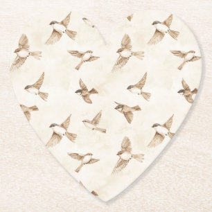 Dessous-de-verre En Papier Cottage Crème Oiseaux Fête de Mariage