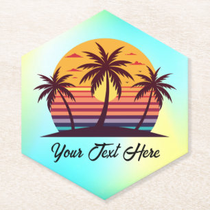 Dessous-de-verre En Papier Coucher de soleil avec palmiers Vector